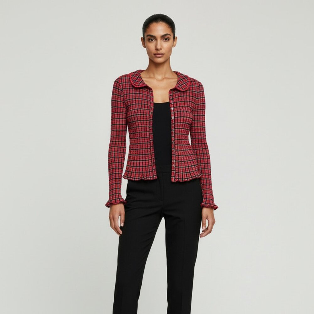 FREE PEOPLE Stretch Ruched Blouse Red & Black, M